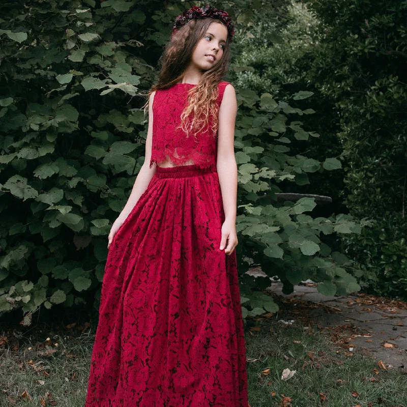 Felicity Couture - Burgundy Lace Lace Detail Gown