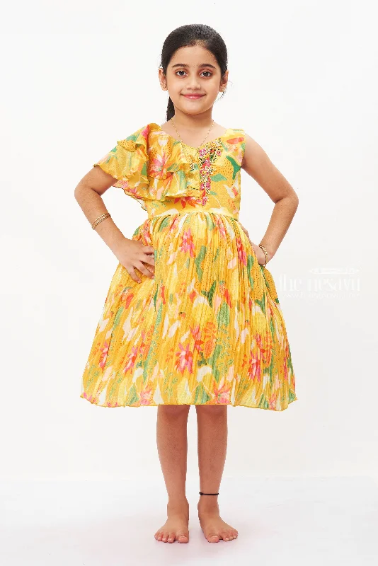 Vibrant Floral Girls Silk Party Frock-A Festive Ensemble for Ugadi and Eid