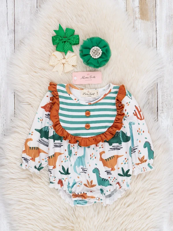 Brown & Olive Dinosaur Ruffle Bubble