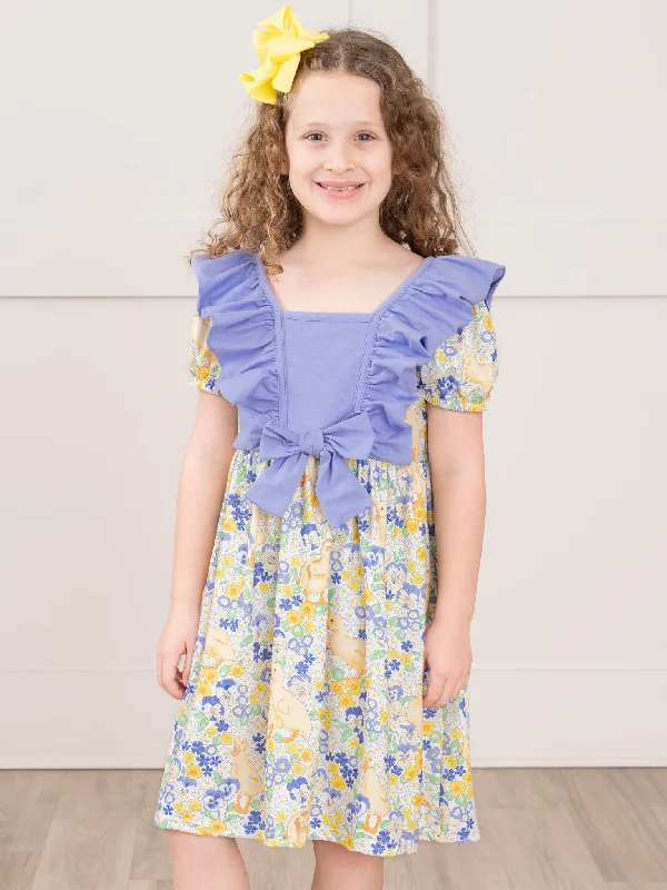 Purple & Yellow Duck Blooms Ruffle Dress