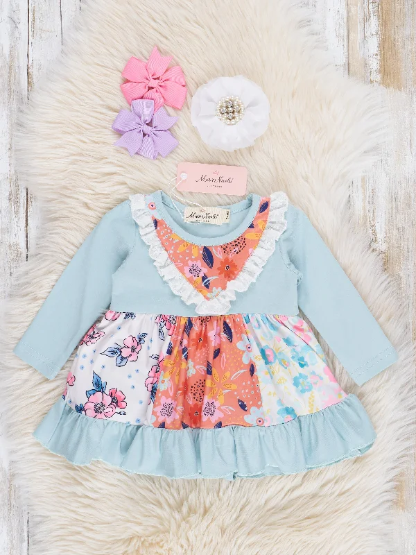 Teal & Orange Blossoms Ruffle Bubble