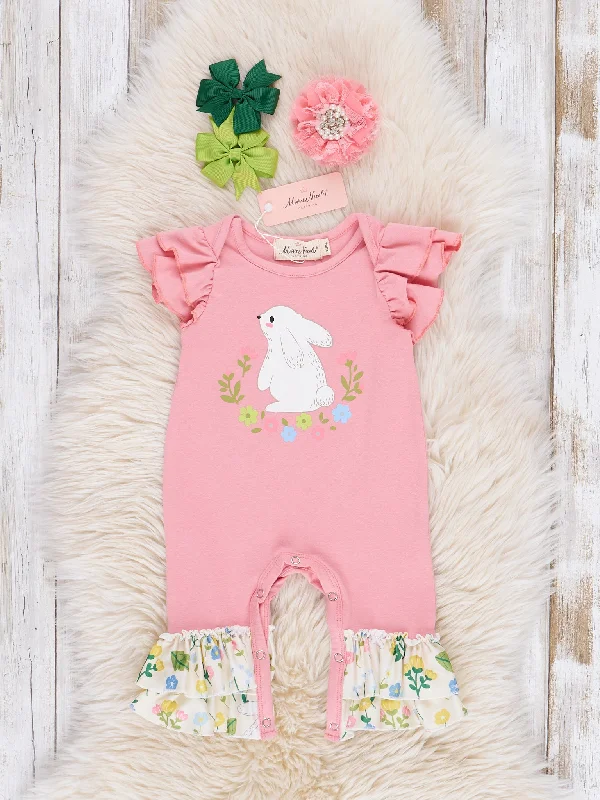 Pink Easter Bunny Ruffle Romper