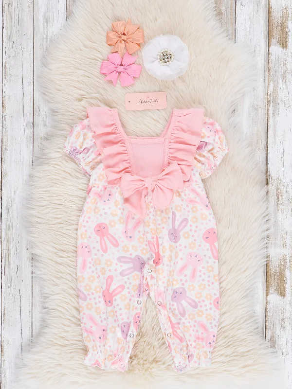 Pink Bunnies & Daisies Ruffle Romper
