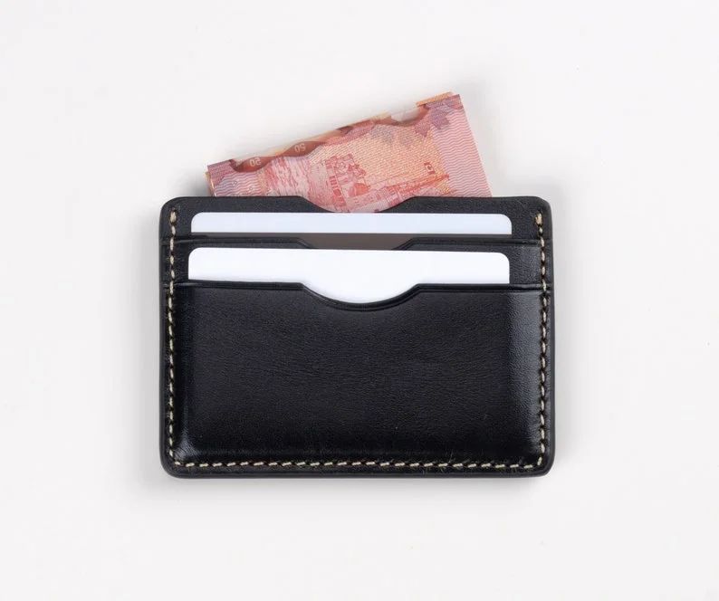 Handcrafted Full Grain Slim Leather Card Holder Wallet - Tan