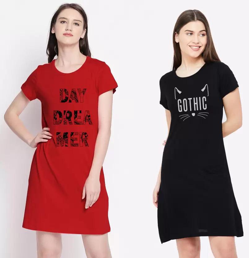 Pack of 2 Women Nighty  (Red, Black) Bamboo pajama sets
