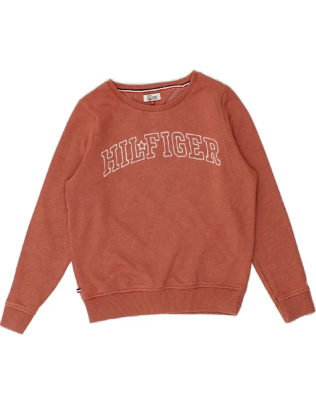 TOMMY HILFIGER Womens Oversized Graphic Sweatshirt Jumper UK 6 XS Brown Wool sweaters