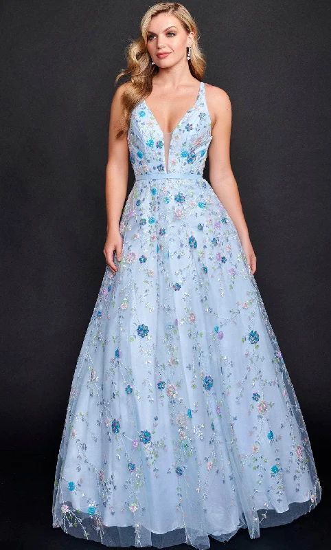 Nina Canacci 3224 - Floral Sequined A-line Long Gown Designer party dresses
