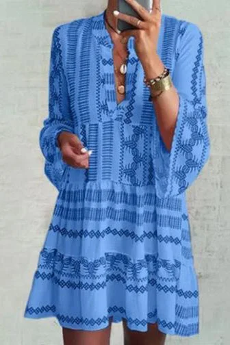 Blue Print Boho Long Sleeve Short Dress Urban Outfitters floral dresses