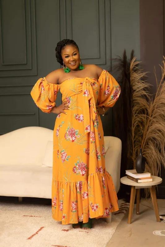 Kamor Floral Print  "Off the shoulder" Orange Dress Corset floral dresses