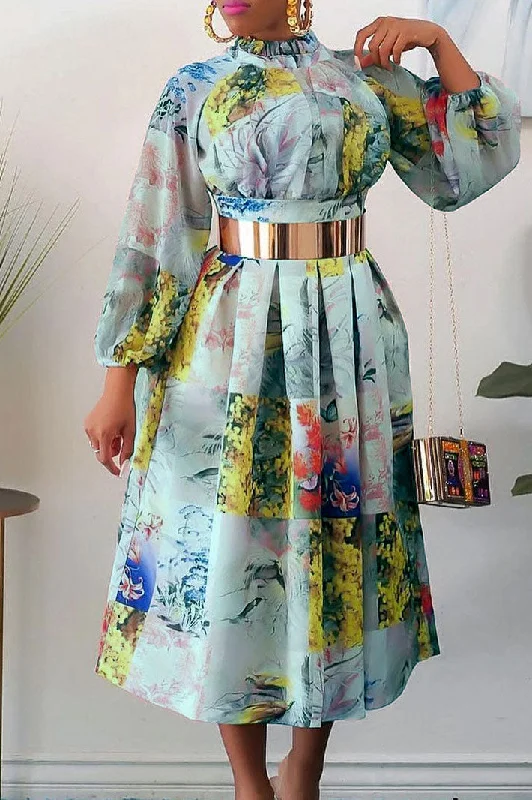 Green Print Long Sleeve A-Line Dress Fashion Nova floral dresses