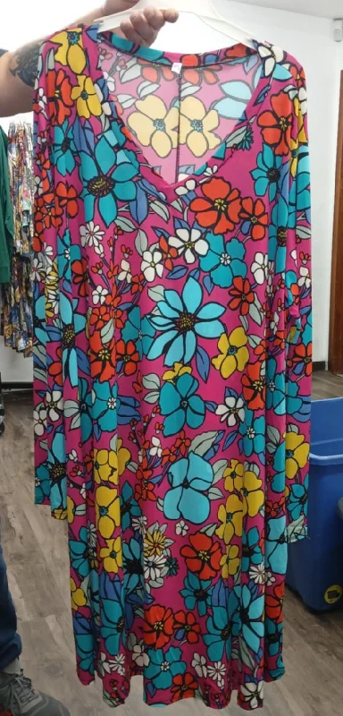 Pink Teal Yellow Floral V Neck Dress Hot new arrivals in floral dresses