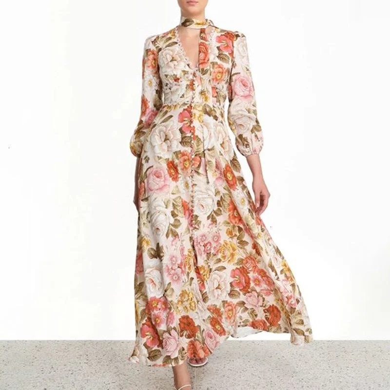 Women's Summer Casual High-Waist Long Dress With Print Garden party floral dresses
