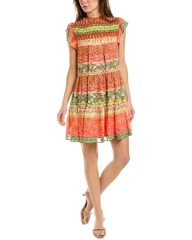 MAISON TARA Smocked Mini Dress Leather Mini Skirt