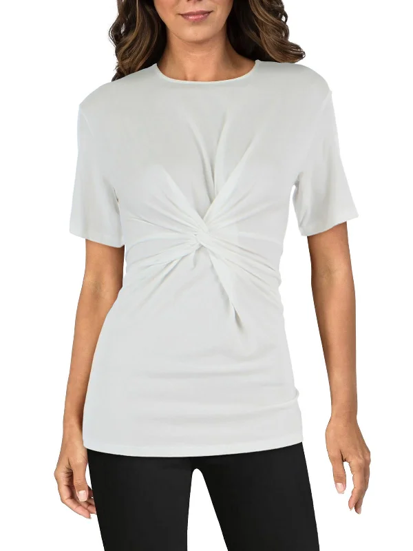 Womens Knot Front Short Sleeve Blouse Sexy Mini Skirt