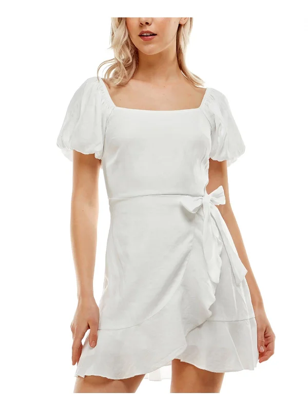 Womens Side Tie Mini Wrap Dress Casual Mini Skirt