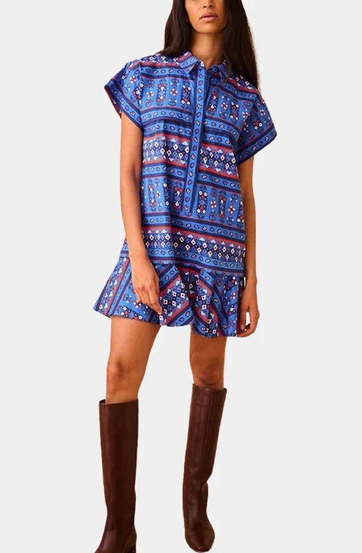 Addison Dress In Blue Block Print Denim unclassified dresses