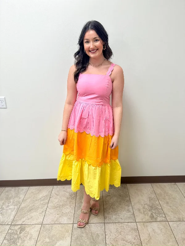 Colorblock Scallop Dress Date night unclassified dresses