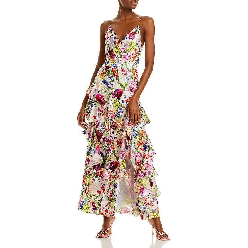 Hayden Womens Ruffled V-Neck Fit & Flare Dress Chiffon unclassified dresses