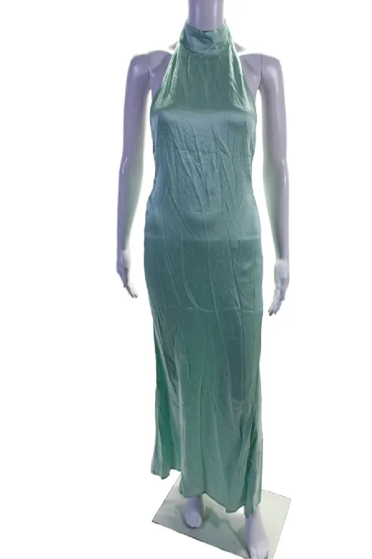 LAPOINTE Womens Satin Halter Gown Green Lounge unclassified dresses