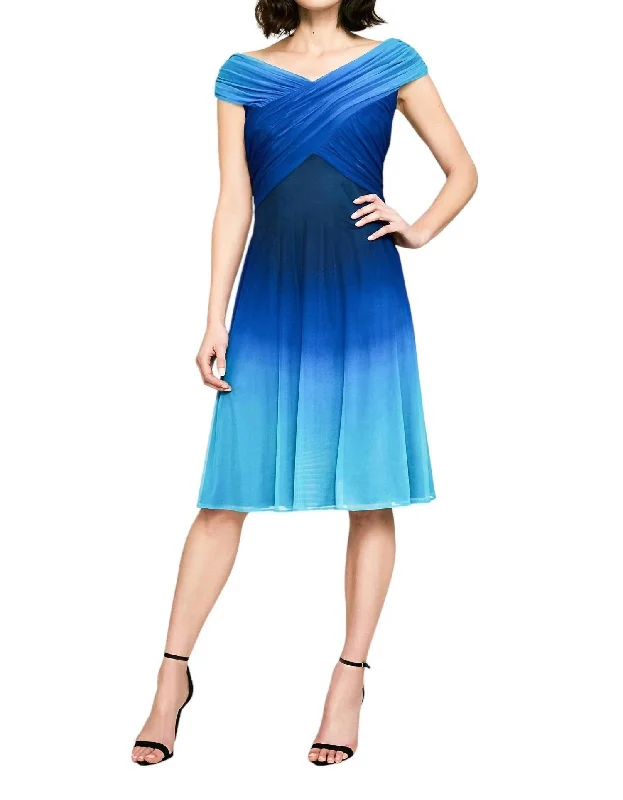 Lucid Off-The-Shoulder Jersey Dress In Pacific Blue/ombre Halter unclassified dresses