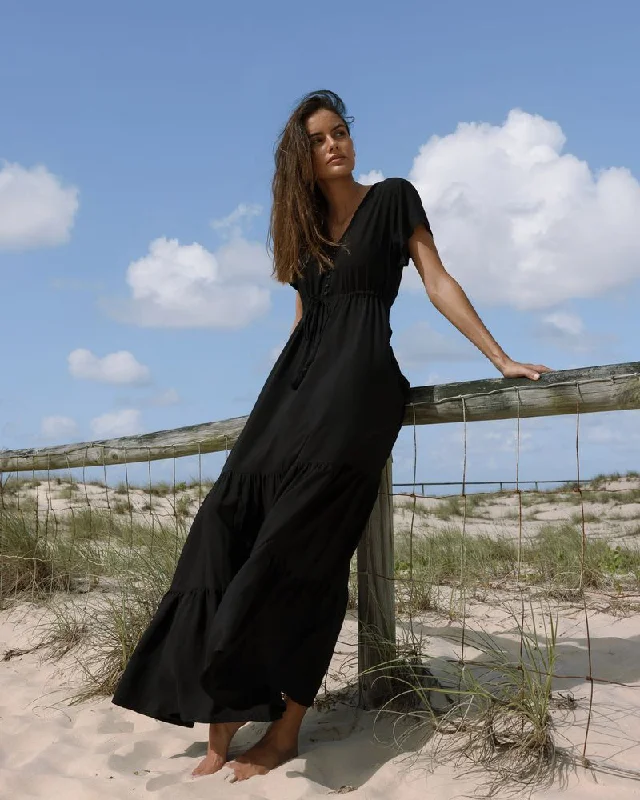 Nola Maxi Dress - Black Front Slit Skirt