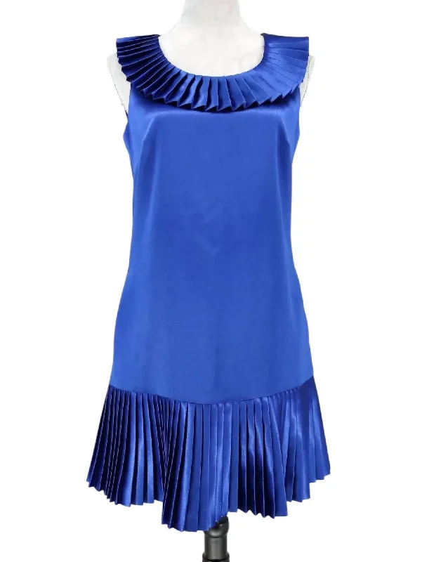 Pleated Ruffle Neck Sleeveless Dress In Roy Stylish unclassified dresses