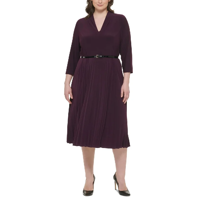 Plus Womens Jersey Pleated Fit & Flare Dress Corset unclassified dresses