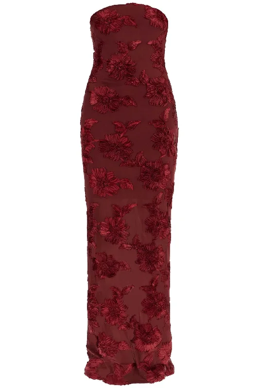 Rotate Women's Long Mesh Dress With Embroide Flowers. Maxi Skirt Dress