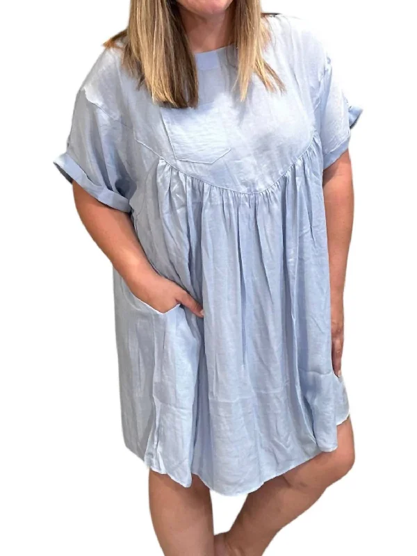 Soft Linen Babydoll Dress In Baby Blue Neutral tone unclassified dresses