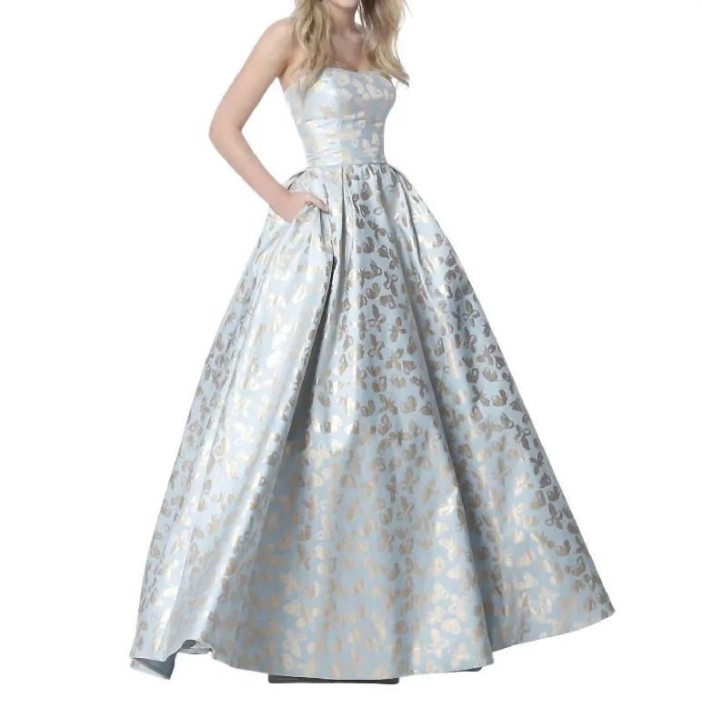 Strapless Taffeta Prom Dress In Light Blue/gold Club unclassified dresses