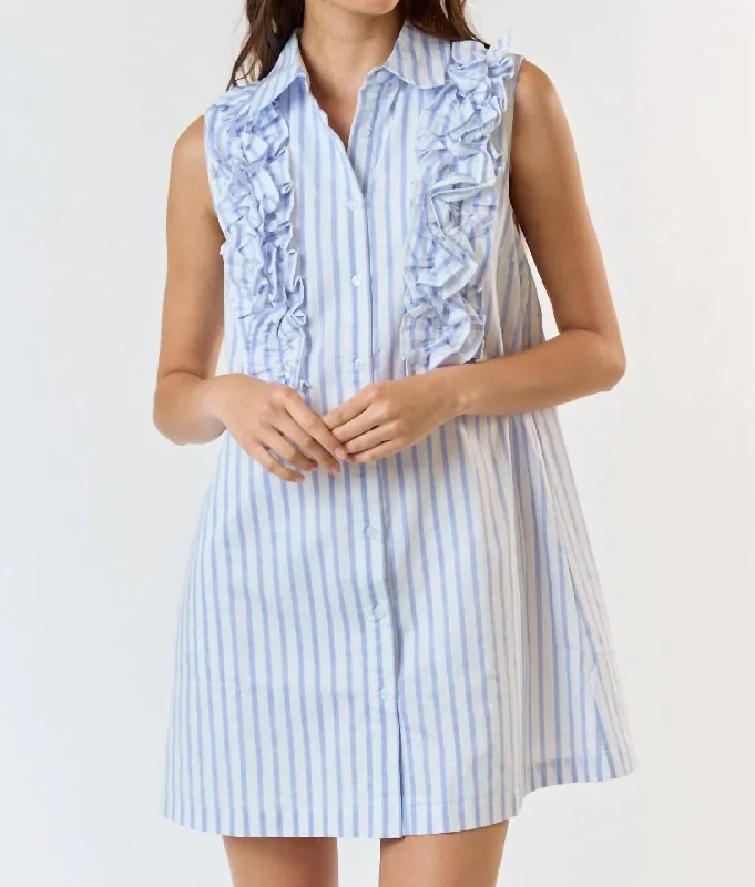 Stripe Ruffle Dress In Blue Women's unclassified dresses