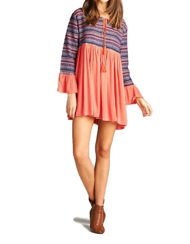 Tapestry Geometric Dress - Plus In Coral Summer unclassified dresses