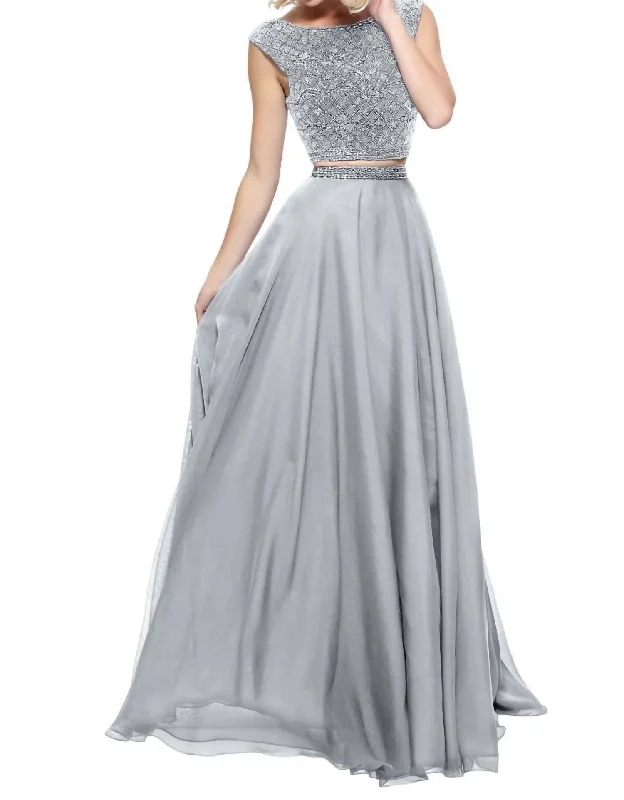 Two-Piece Chiffon Cap Prom Dress In Silver Graduation unclassified dresses
