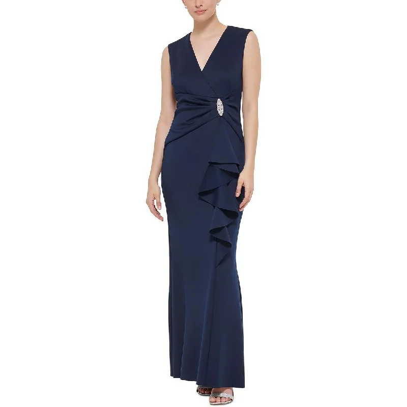 Womens Cascade Gown Ruffles Evening Dress Velvet unclassified dresses