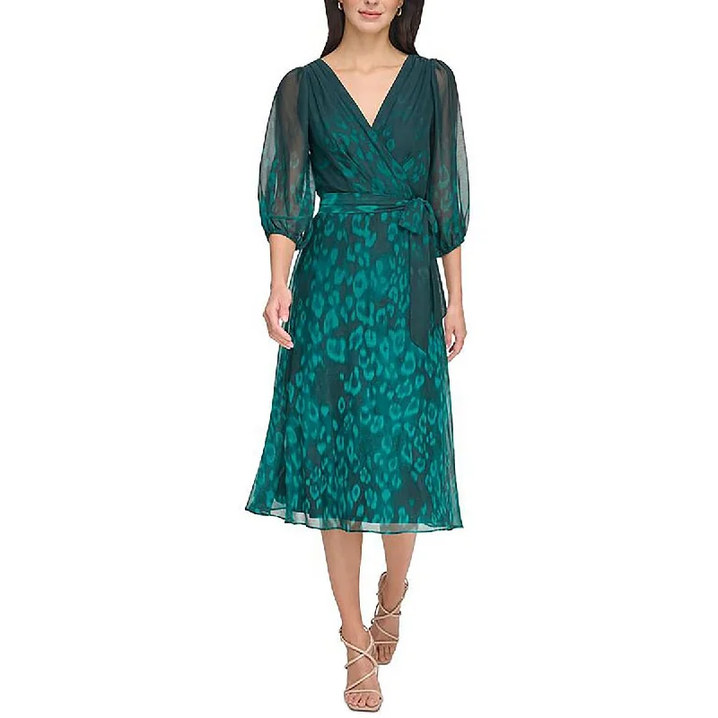 Womens Printed Bishop Sleeve Wrap Dress Bold pattern unclassified dresses