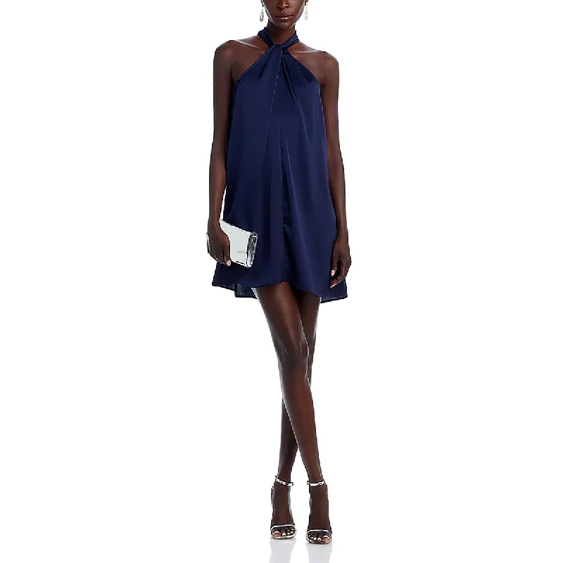 Womens Satin Twist Neck Halter Dress Off-shoulder unclassified dresses