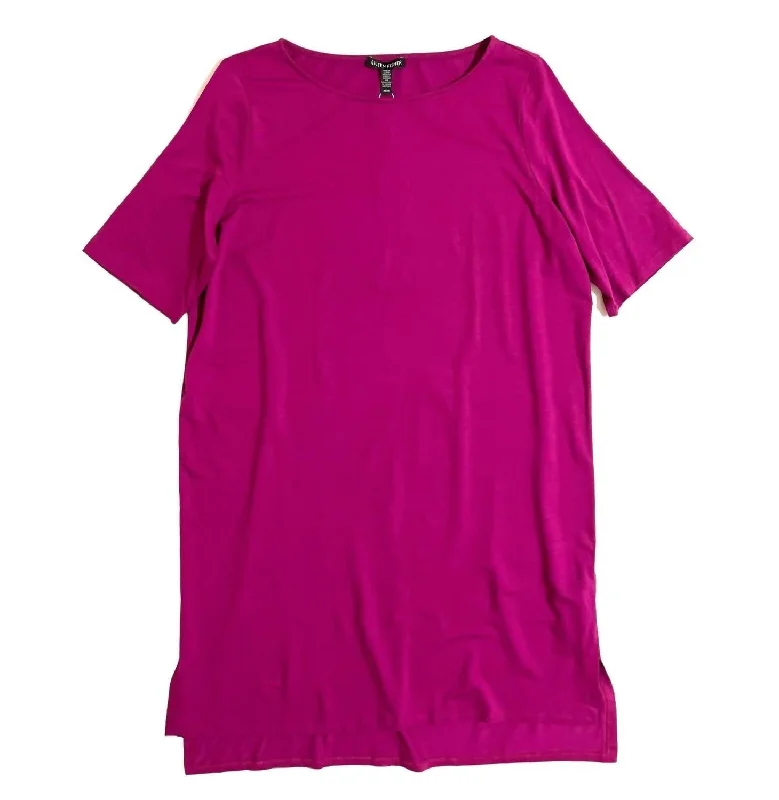Women's Stretch Tencel High Low Casual Dress In Magenta Preppy unclassified dresses