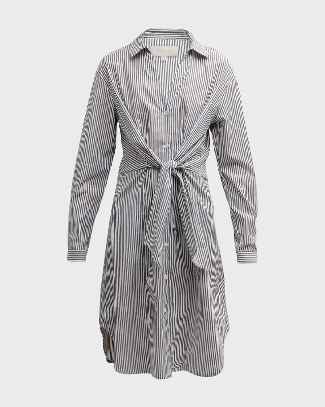 Ashland Striped Tie-Waist Midi Shirtdress Formal Midi Skirt
