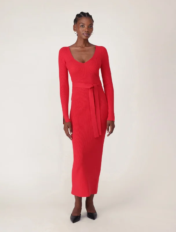 Isobel Rib Knit Midi Dress Soft Denim Midi