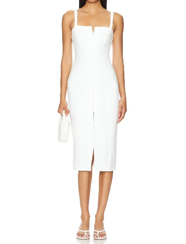 Tisha Midi Dress In White Button-front Midi Skirt